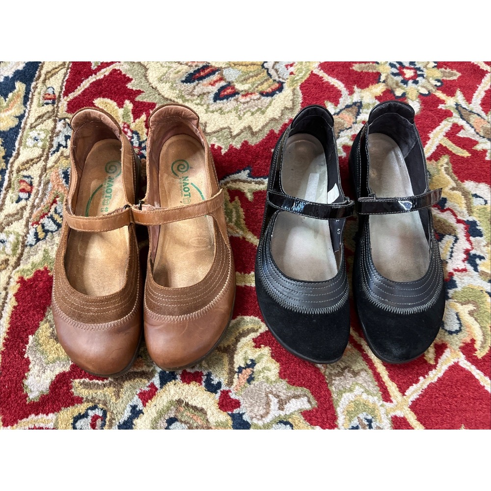 NAOT Kirei Mary Janes 40/9 Black Brown Leather Comfort Shoes LOT of 2 Some Wear